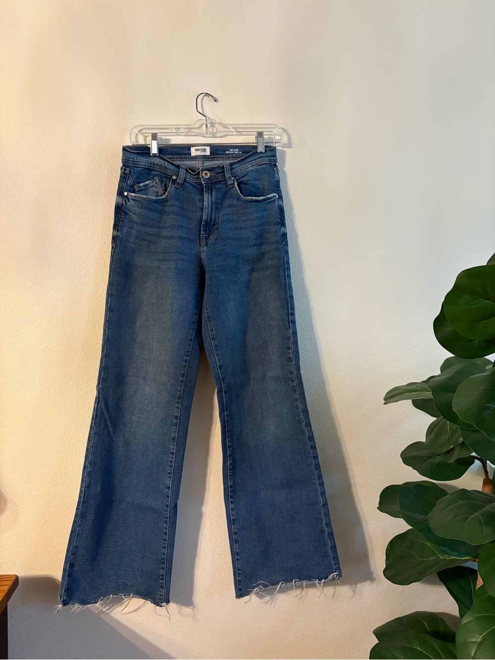 Kensie “The Kaya” Wide Leg Flare Jeans in Dark Blue Denim